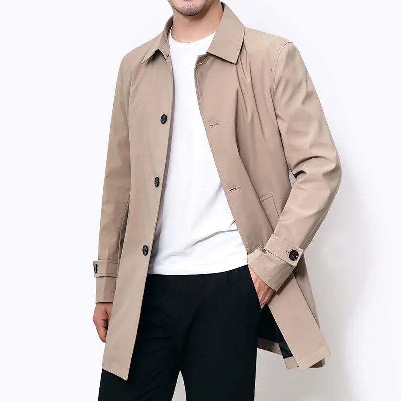 Frühling Herbst Männer Langen Mantel Windjacke Casual Lose Design Einfarbig Graben Männer Mode Koreanischen Stil Herren Jacken Oberbekleidung