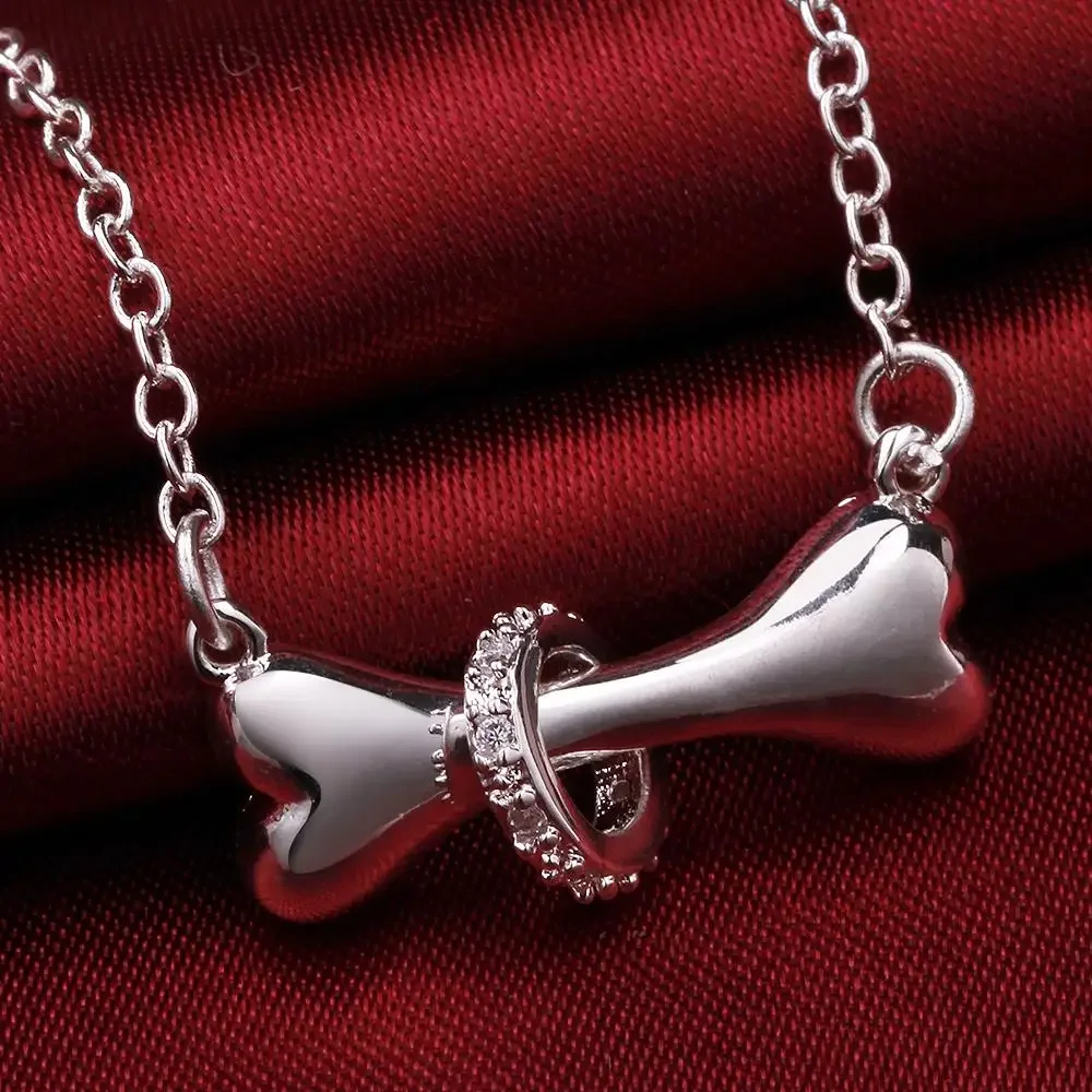 

Hot Charms 925 Sterling Silver Pretty Crystal Dog Bones Pendant Necklace for Woman Fashion Party Wedding Jewelry Christmas Gifts