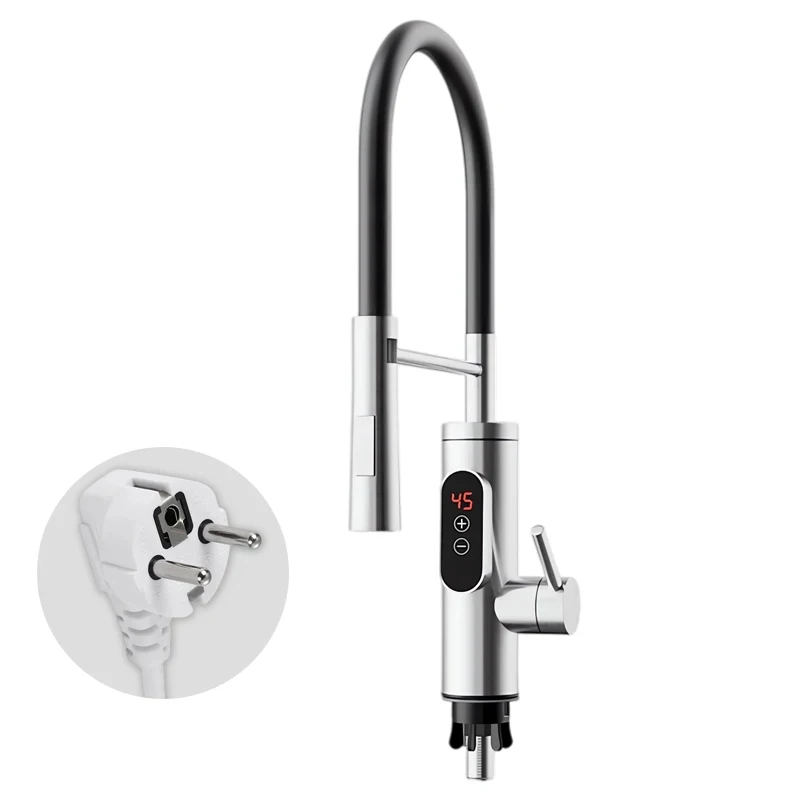 電気温水器-220v-キッチン蛇口-タンクレス瞬間加熱水栓-流れる熱水混合栓-デジタルディスプレイ-シンク下用