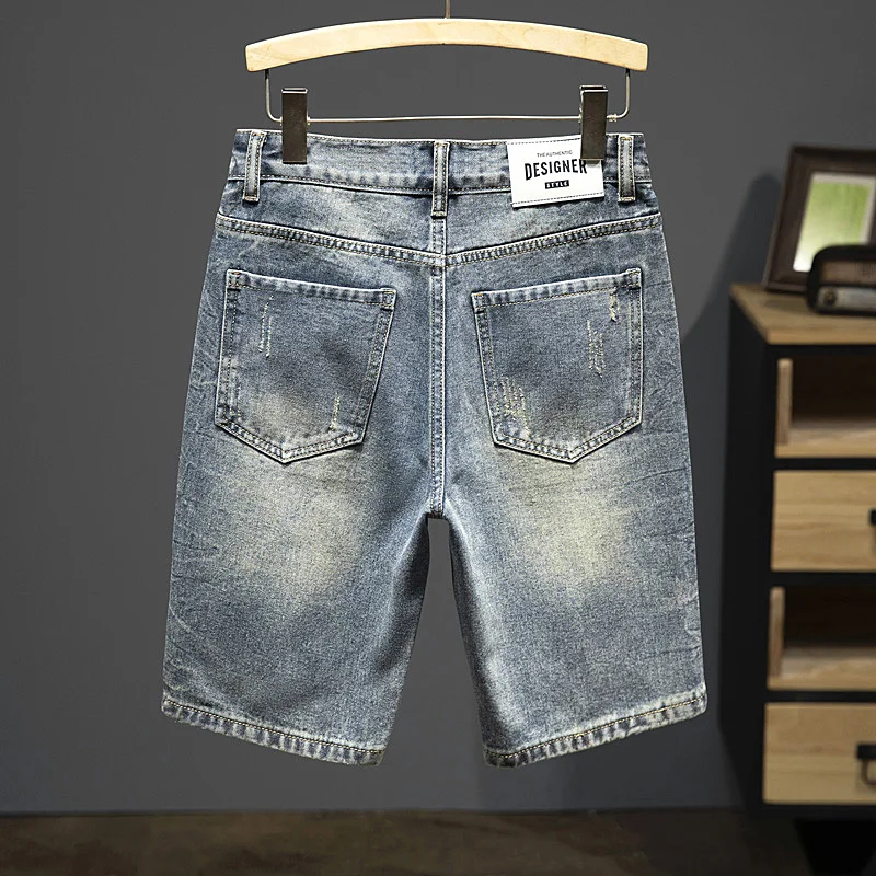 2024 Men Denim Shorts Jeans Summer Shorts Knee Length Pants Retro Blue Fashion Pockets Designer Slim Straight Vintage Cowboys