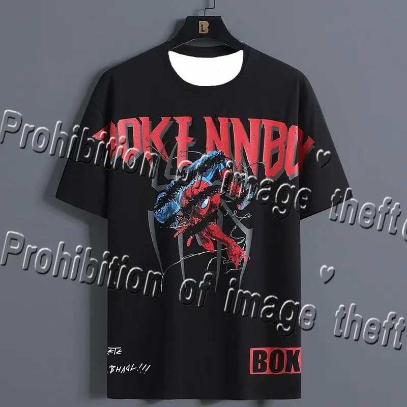 

Spider Man Short Sleeved T-shirt Men's Summer American Print Trend Loose Sports Casual Top Adult Student Half Sleeved