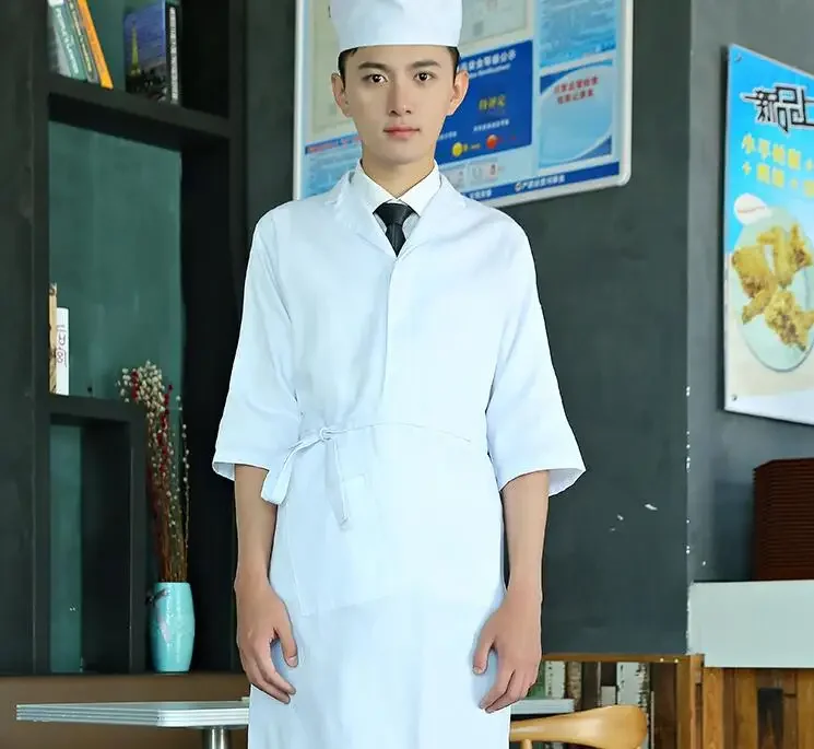 Vêtements de chef japonais pour hommes, chemise sushi, veste de cuisinier, blazer blanc, travail de cuisine, printemps Y-