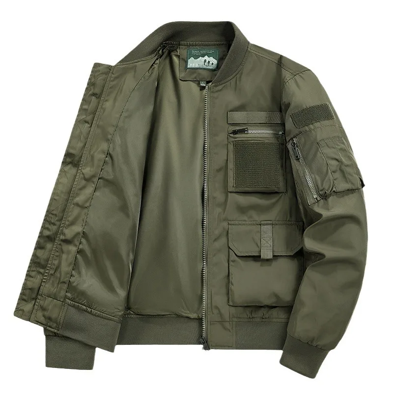KIDWHXR Bomber Jacket Man Autumn Outdoor Sport Casual Workwear Outerwear Male Loose Pocket Long Sleeve Zipper Men Cargo Coat