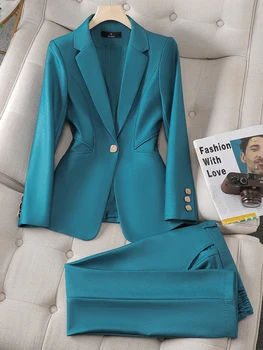 Blauwe Paarse Dames Formele Blazer En Broek Pak Vrouwen Damesjasje Broek Zakelijk Werkkleding 2-delige Set