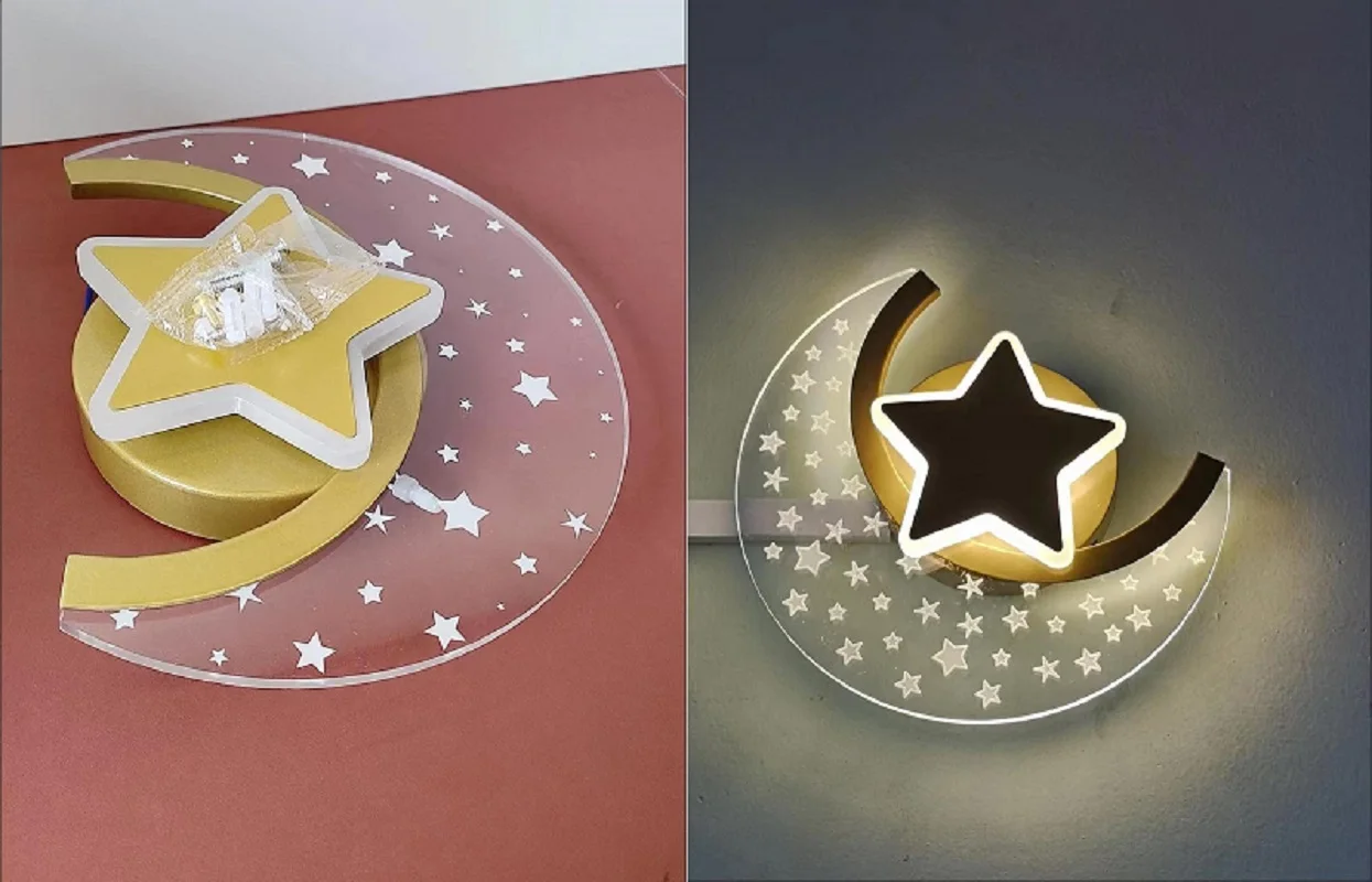 Imagem -05 - Cartoon Moon And Star Lâmpada de Parede Acrílica para Crianças Luzes Noturnas para Dormir Candeeiro para Quarto Infantil Decoração Criativa Quarto do Bebê