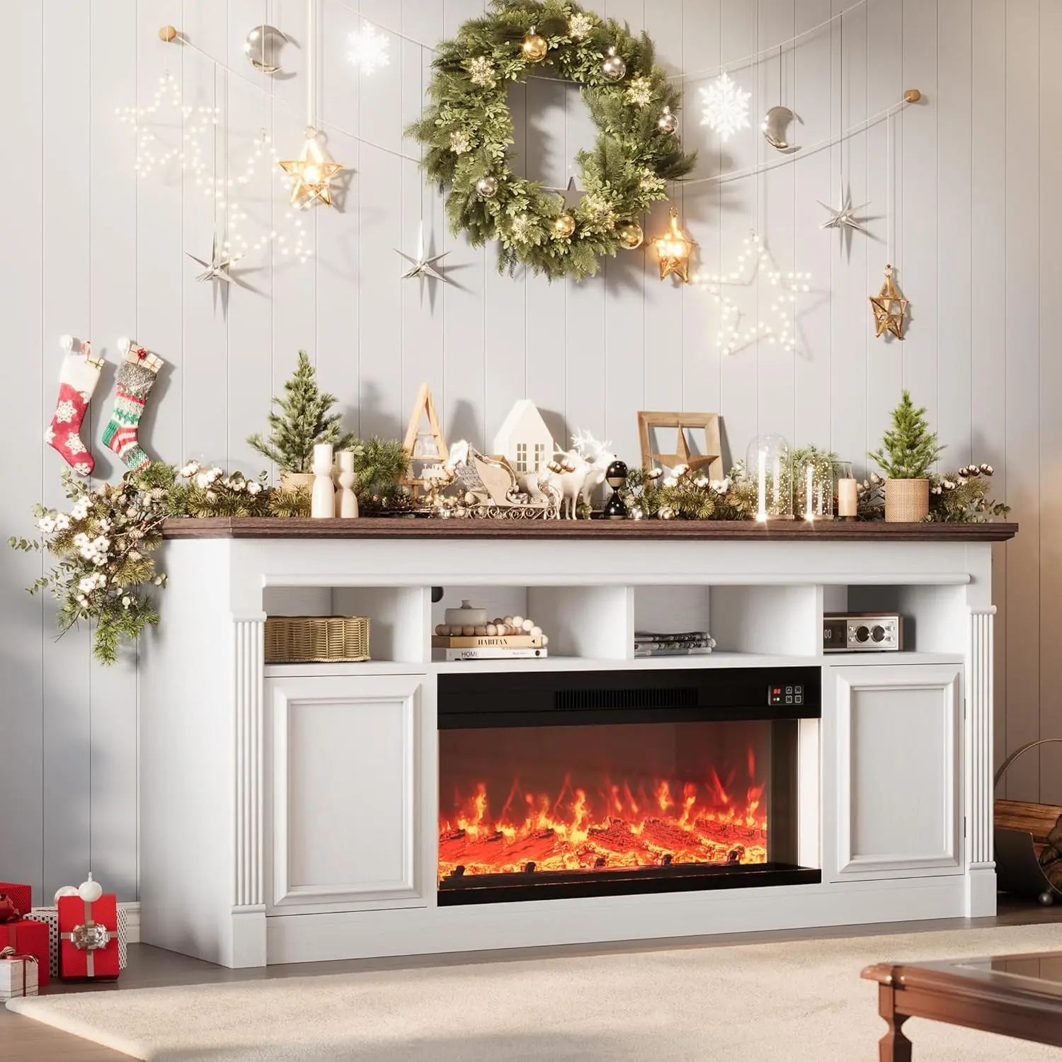36 Inch Electric Fireplace Insert Only 4-Color LED Flame 1800 BTU Painted Iron Freestanding Heater for Living Room Bedroom