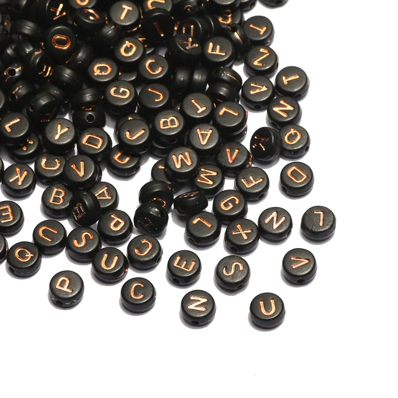 100-500pcs/Lot 4x7mm Black Round Acrylic Beads Rose Gold Color Letters Loose Beads For Jewelry Making DIY  Earrings Accessories