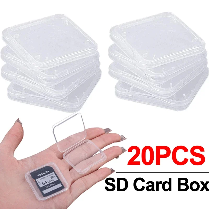 1-20Pcs Transparent Plastic SD Memory Card Case Holder Box Card Reader Storage Box Micro SD TF Card Clear Case Holder Protector