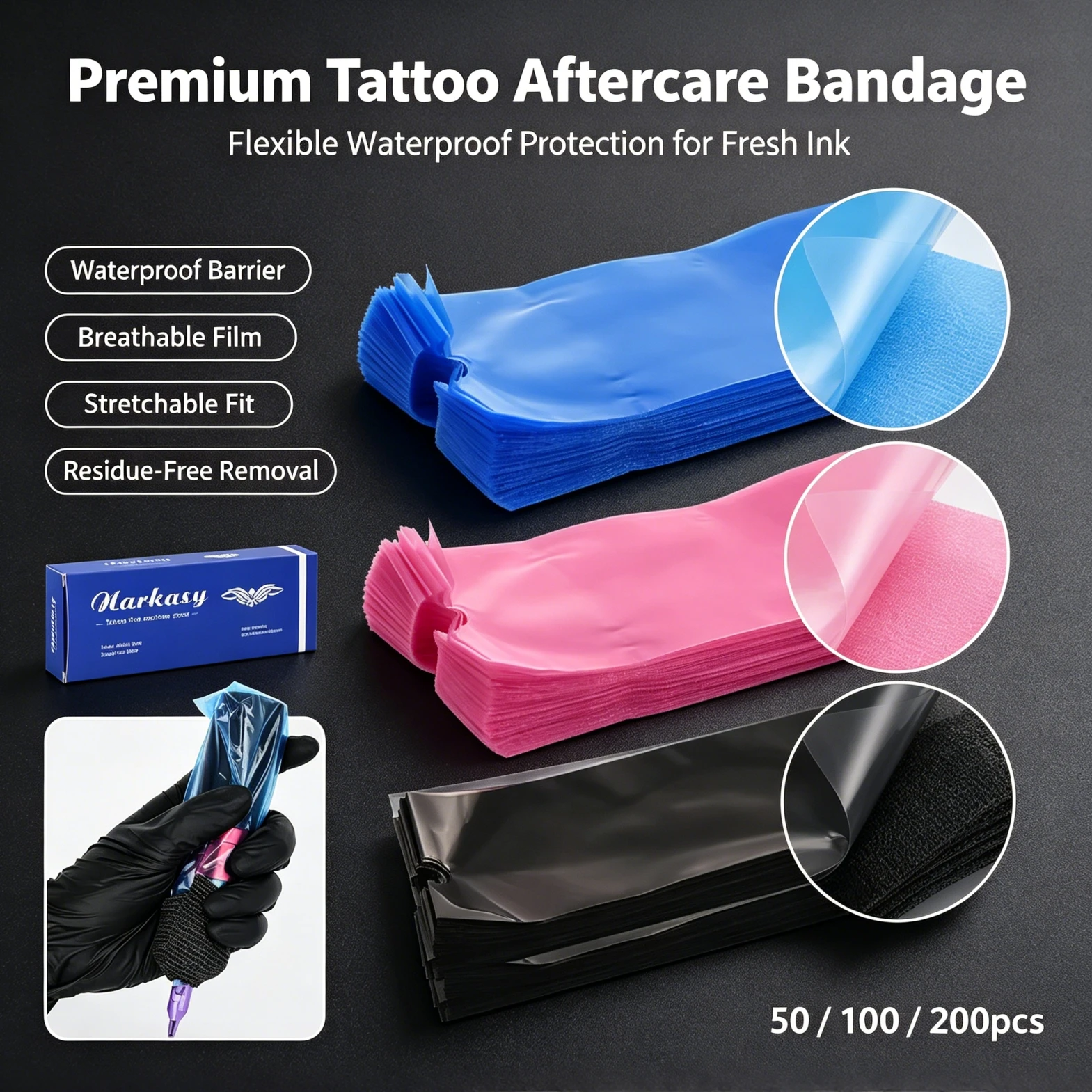 50/100/200pcs Tattoo Cartridge Filter Pen Clip Sleeves Bags Supply Disposable Tattoo Machine Cord Covers Bags Tattoo Accessories