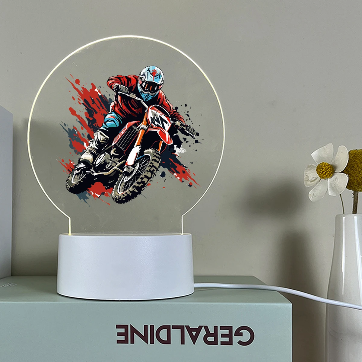 Motorcycle Funny  Acrylic Led Night Light 3D With Black Base For Bedroom Decor