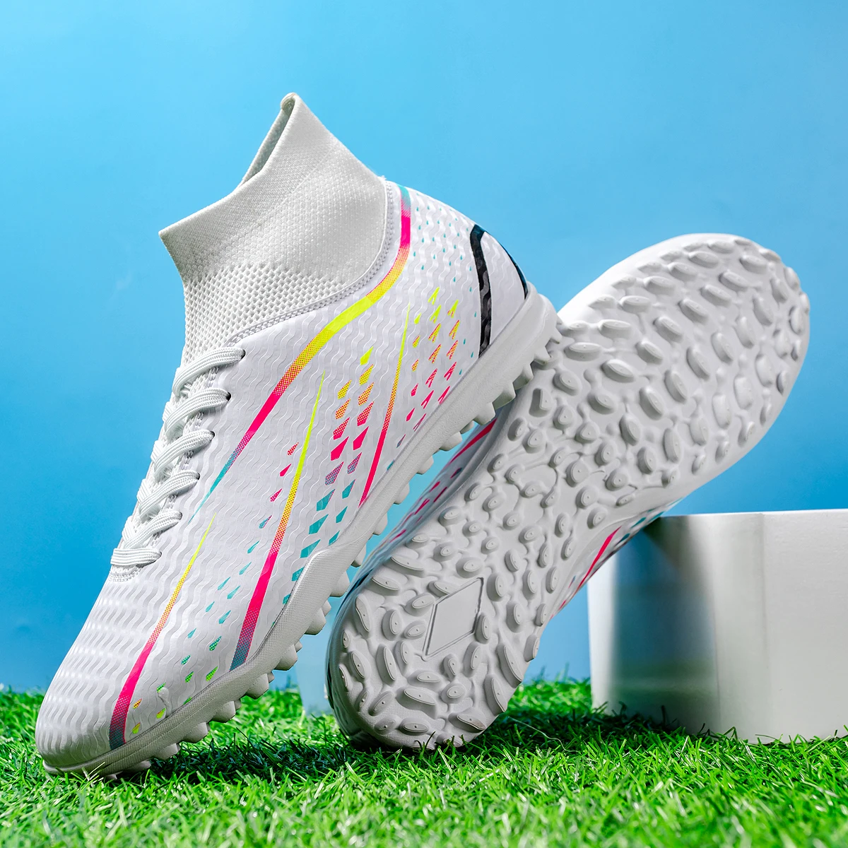 Adult TF football shoes Quick Dry PU Breathable Fabric Anti-abrasion Rubber Sole Light Fit For Mid-level Turf Football Enthusias