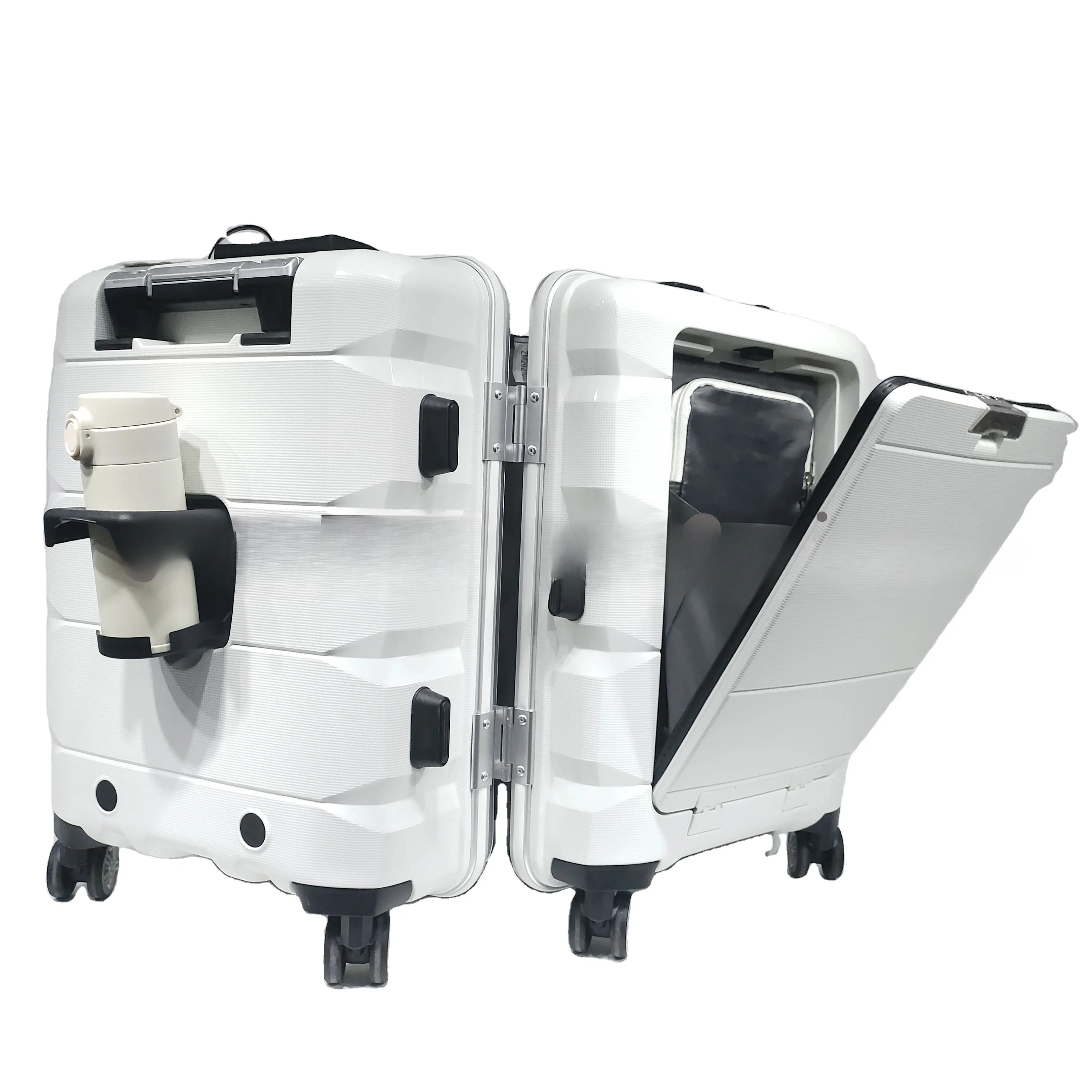 Multifunctional TSA Lock Universal Wheel Luggage Phone Holder Suitcase with Front Double Open Cup Holder Carry on Bags