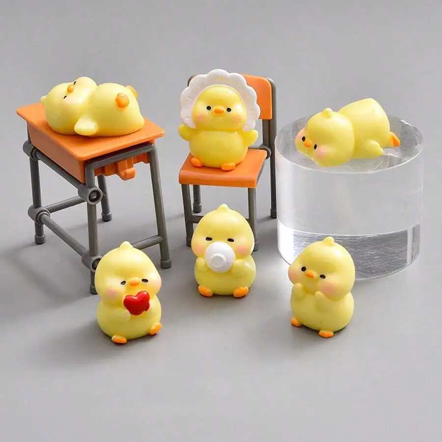 6pcs Random Style Cartoon Yellow Duck Decor Ornament For Car Dashboard Display