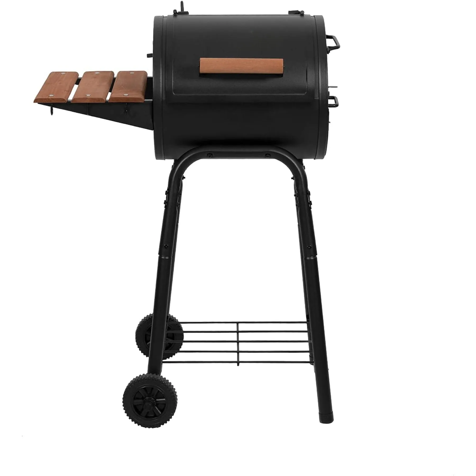 Houtskoolgrill en roker met gietijzeren roosters, premium houten plank en demperbediening, 250-kookvierkant inch in zwart