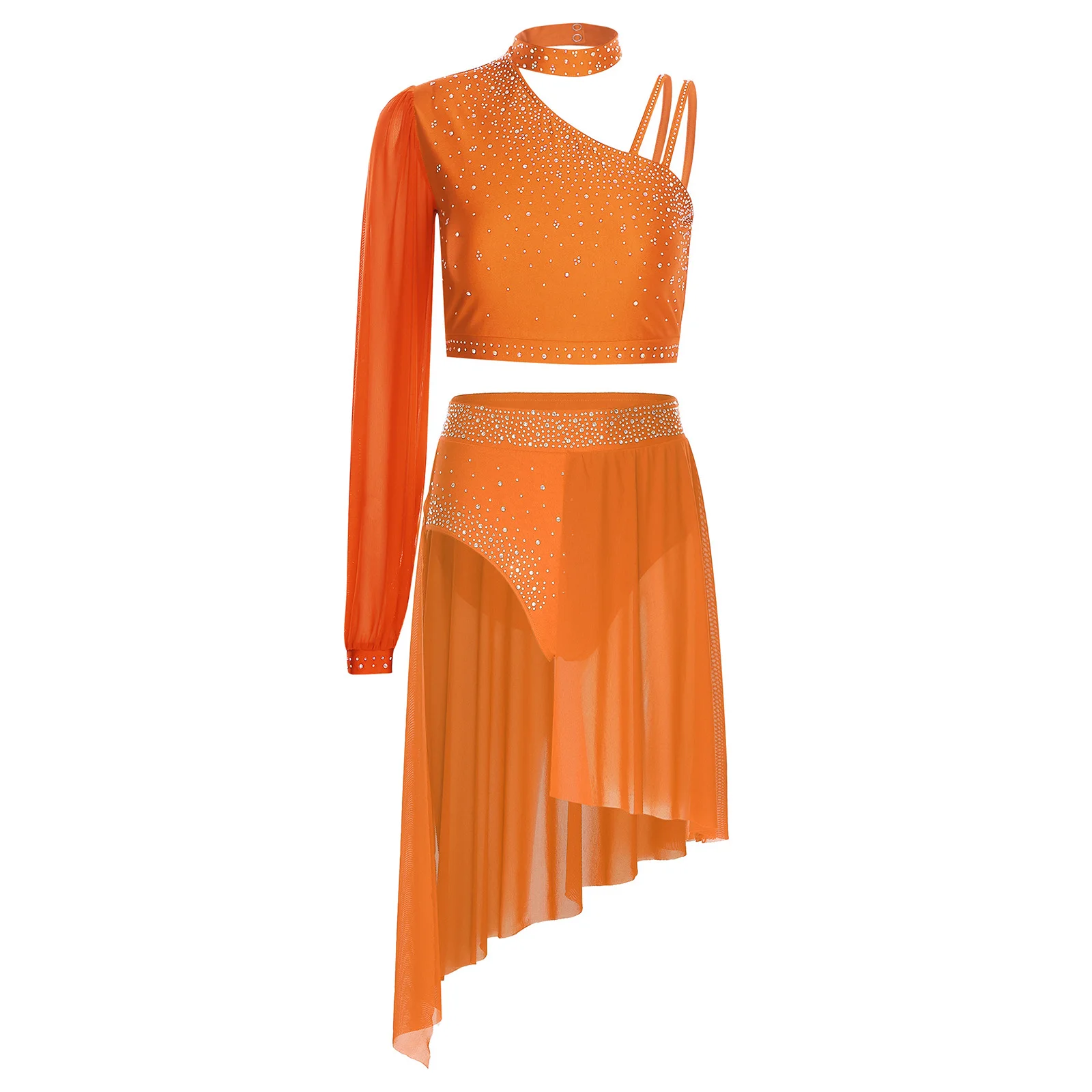 Conjunto de dança lírica moderna feminina jazz latino dança desempenho trajes festa strass assimétrico colheita superior briefs com contornado