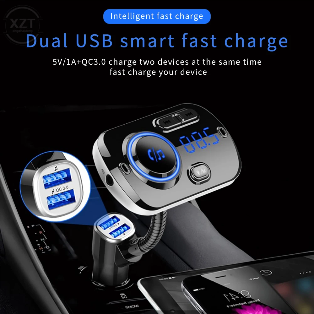 Lettore vivavoce Mp3 compatibile con Bluetooth per auto 12V 24V Qc3.0 caricabatterie rapido trasmettitore Fm luce ambientale navigazione messaggi