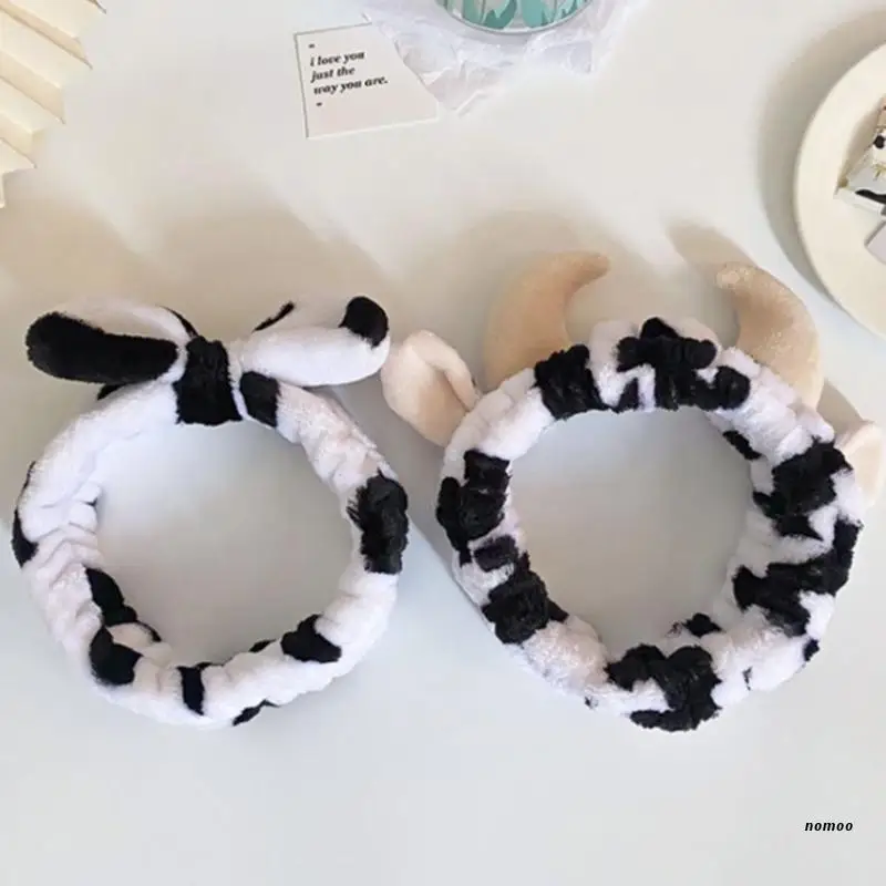 Soft Headband Spotted Pattern Hairband Elastic Cute Cow Horn Hair Band for Girl