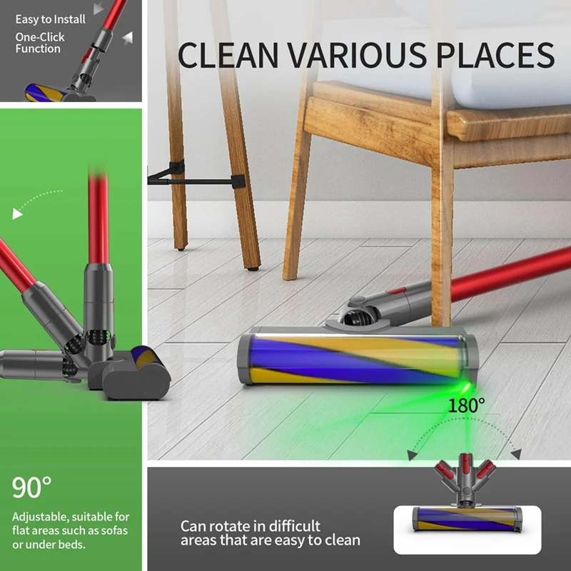 롤러 브러시 파워 헤드 교체, 다이슨 V7 V8 V10 V11 V15 진공 부품, 녹색 레이저 조명 바닥 부착물 포함