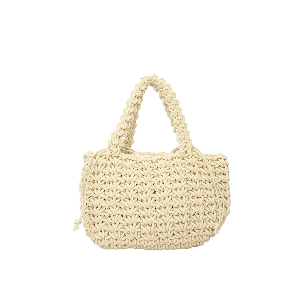 

2025 Solid Color Woven Handbags Women Spring Summer Simple Casual All-Match Drawstring Bags Versatile Commute Vacation Packs