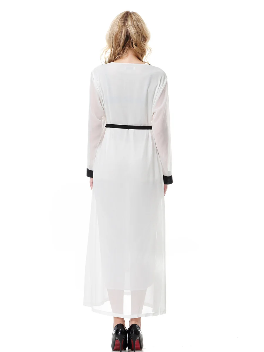 Medio Oriente Musulmano 2025 Nuove Donne di Modo con codice di Colore Casual Alla Moda Allentato Elegante Scollo A V Manica Lunga Telai Abiti Femminili