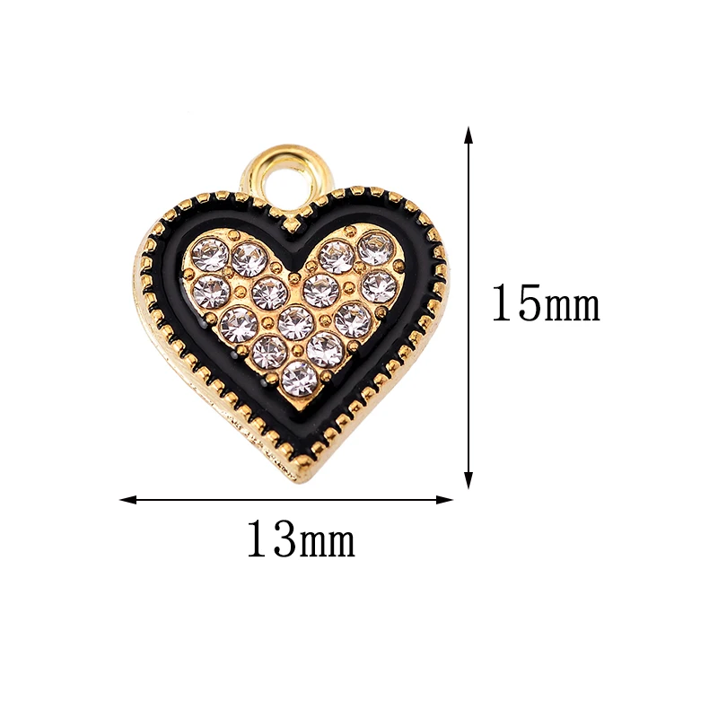 20Pcs/Lots Colourful Oil Drip Zircon Love Heart Pendant for Needlework DIY Necklace Bracelet Earrings Accessories Charms Jewelry