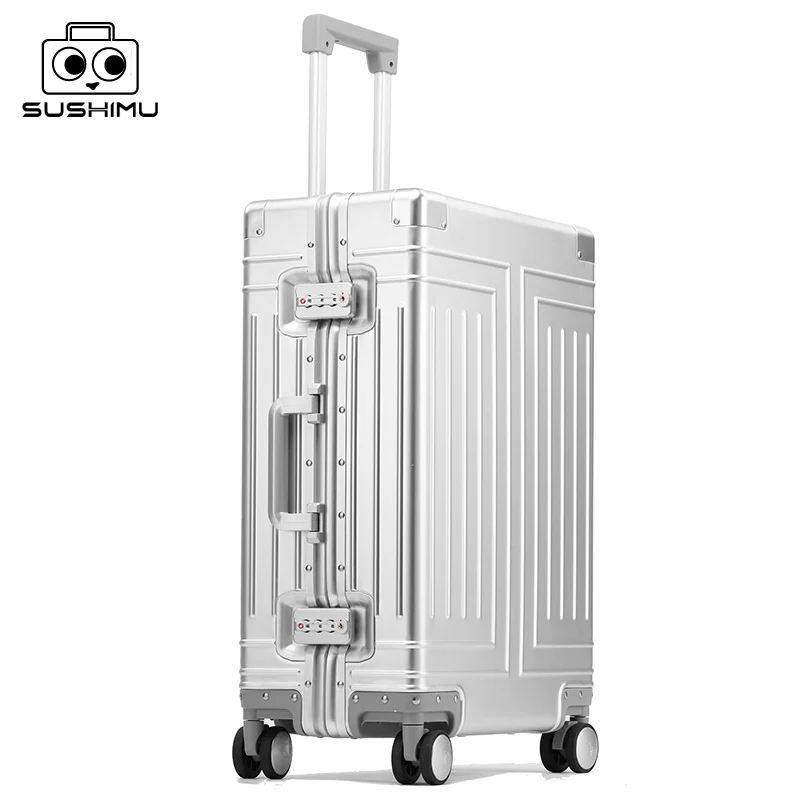 SUSHIMU 100% Aluminum-magnesium alloy Travel Suitcase Rolling Luggage 20/24/28 inch Trolley Luggage Carry-On Cabin Suitcase