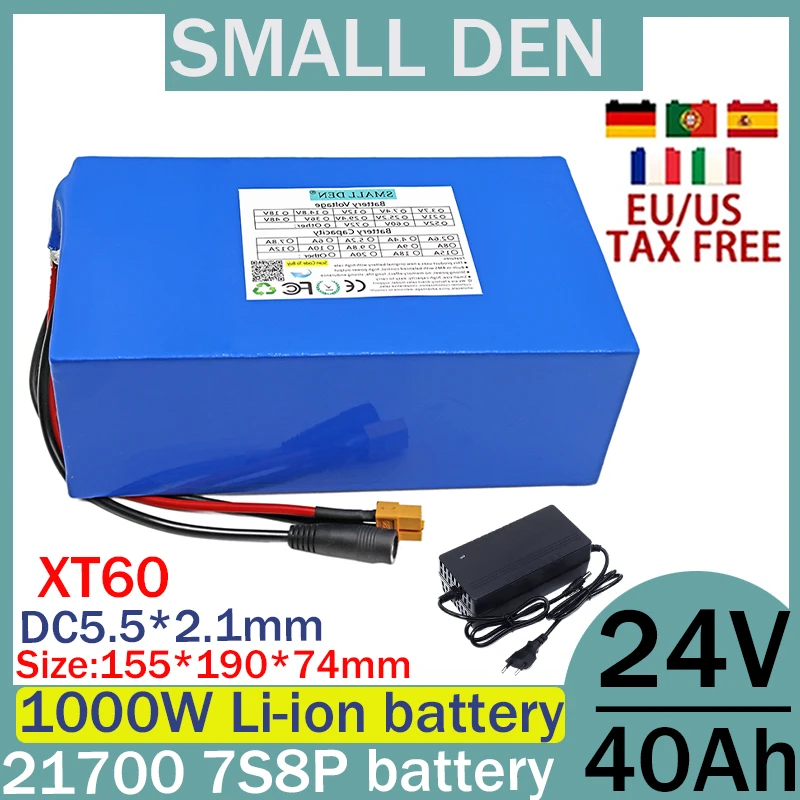 24V 40ah 21700 lithium battery pack 750-1000W 7S8P high-power electric vehicle scooter motorcycle tricycle+2A 3A 5A charger