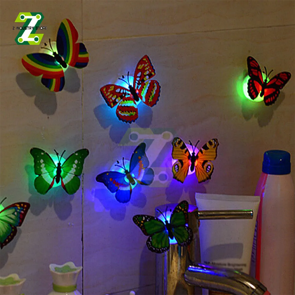 LED Wall Stickers Colorful Changing Butterfly Glowing Wall Decals Night Light Lamp Home DIY Living Room Wall Sticker