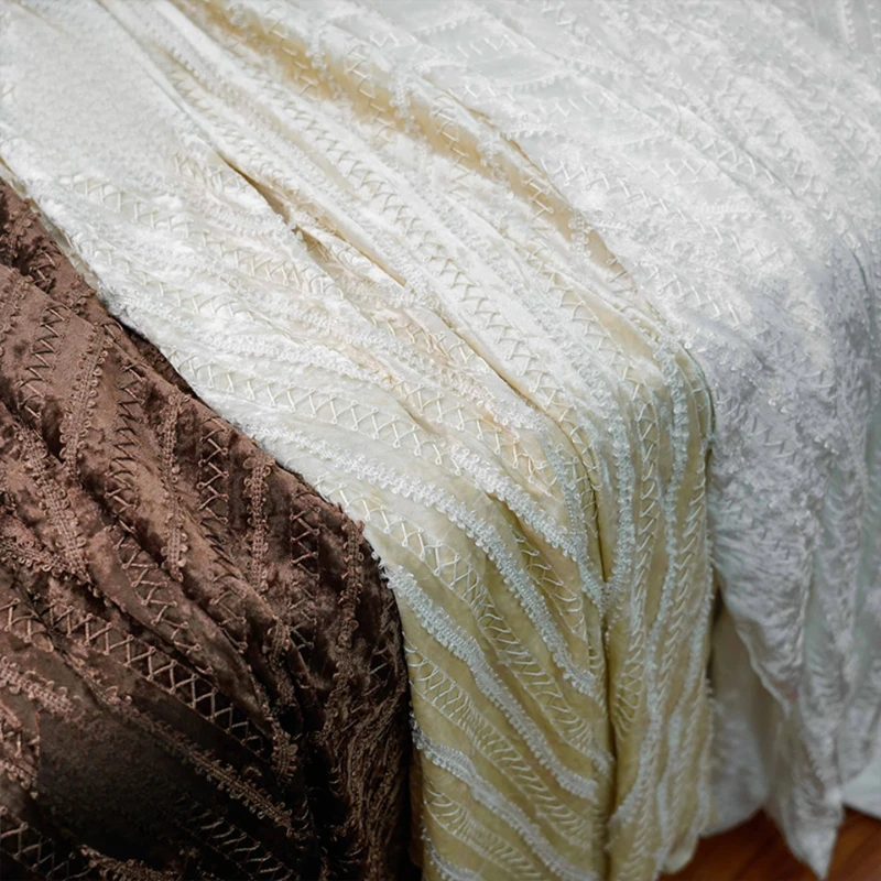 Multicolor Lace Stripe Milk Fleece Autumn Winter Curtain Fabric Stretch Draping Texture Formal Designer High-Quality Material