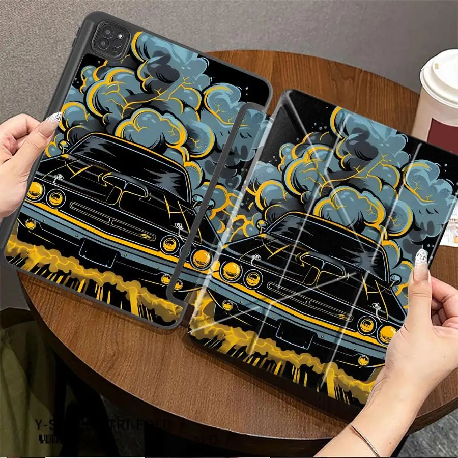 Holder Cover Tablet Case For iPad Pro 11th 10th 9th 8th 7th 12.9inch Pro 2025 Mini 6 7 Air 4 5 M3 M2 M4 11inch Retro Cartoon Car