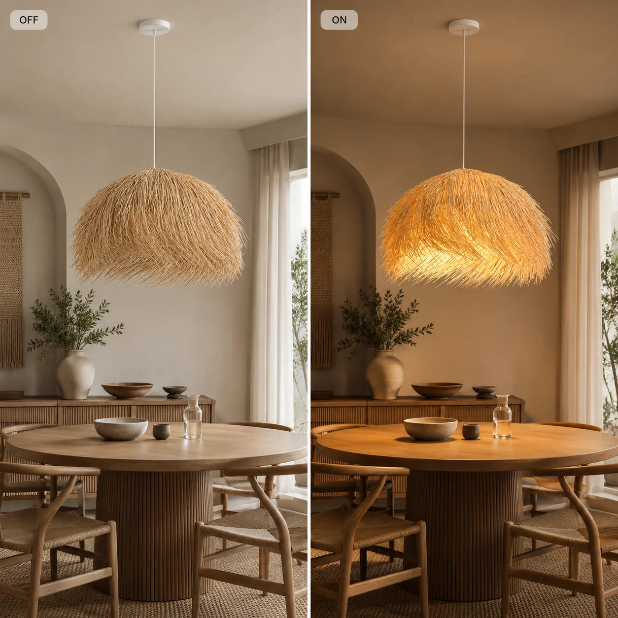JOYINLED 50CM E27 Boho Chandelier Beige Rattan Pendant Light Handwoven Wicker Hanging Lamp for Dining Room Restaurant Bar Decor