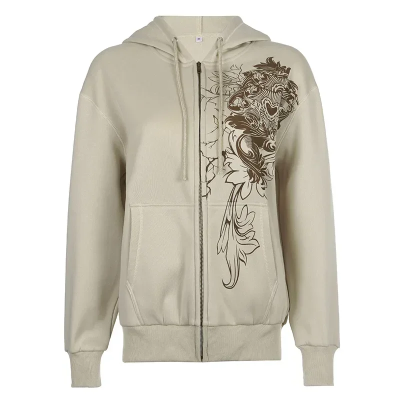 

Spring Aesthetic Vintage Hoodies Sweatshirts Goth Printing Zip Up Hoodies Grunge Hoodie Jacket Autumn Coat Y2k Clothes Korean