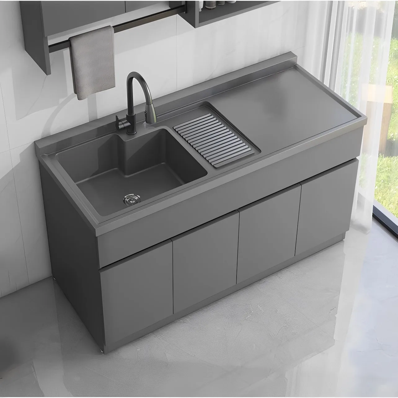 LMM household laundry table face hand basin laundry sink integrated cabinet with rubbing board