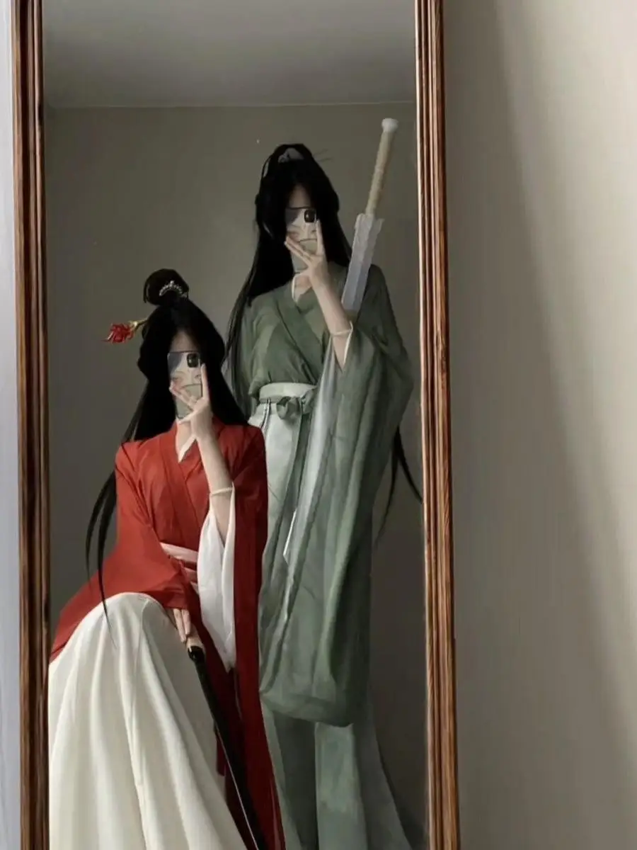 لعب الأدوار Hanfu المرأة نمط عبر طوق الخصر طول ثمانية عجزا تنورة الدول المتحاربة رداء مجموعة كرنفال حفلة جمع