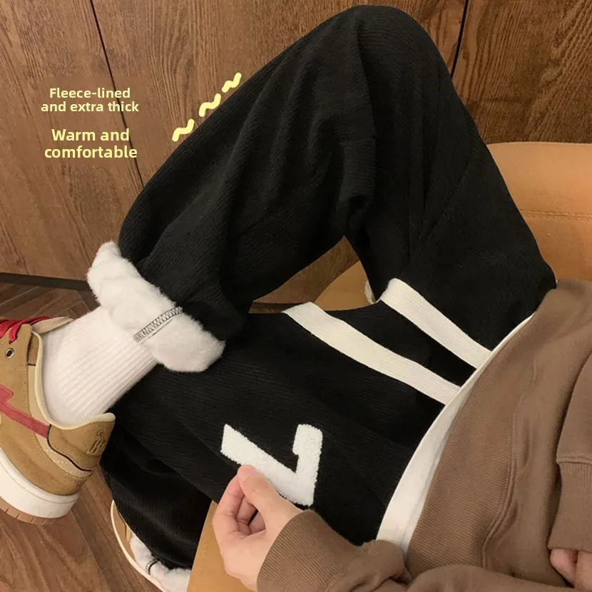 

Мужские зимние утепленные брюки из вельвета с двусторонним начесом, повседневные, в американском ретро-стиле, спортивные, свободного кроя, молодежные