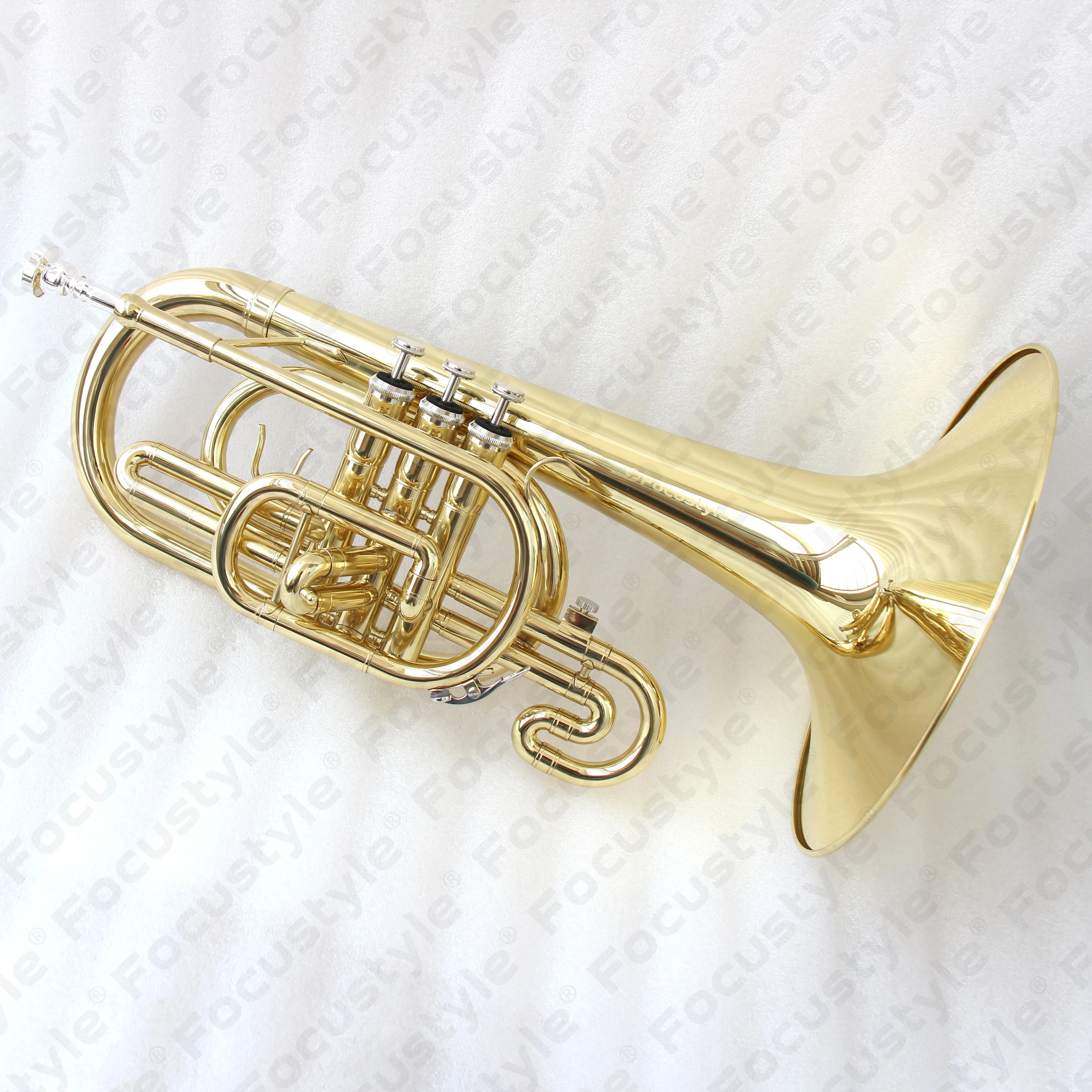 Professional brass instrument Brass body Cupronickel valve gold lacquered marching mellophone for sale