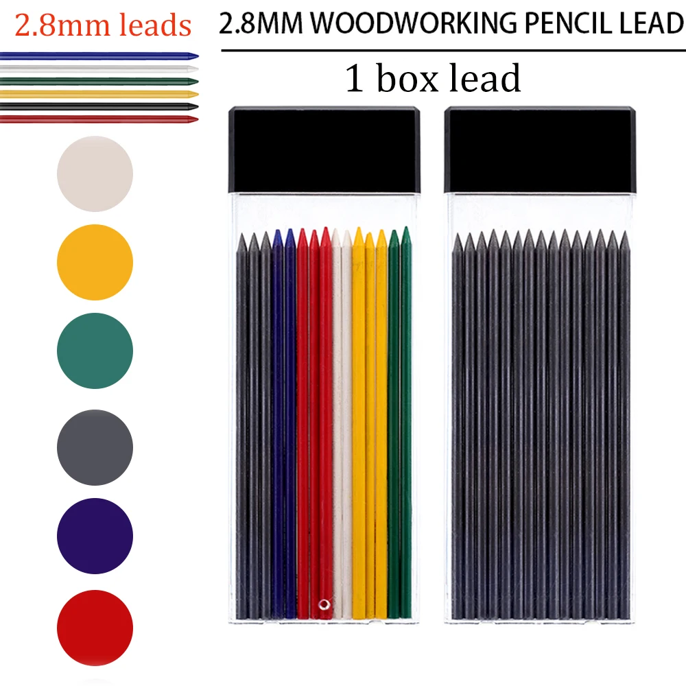 High-quality 1box 2.8mm Woodworking Automatic Pencil Lead Multicolor Replaceable Lead Core Writing Smoothly Marking Drawing Tool