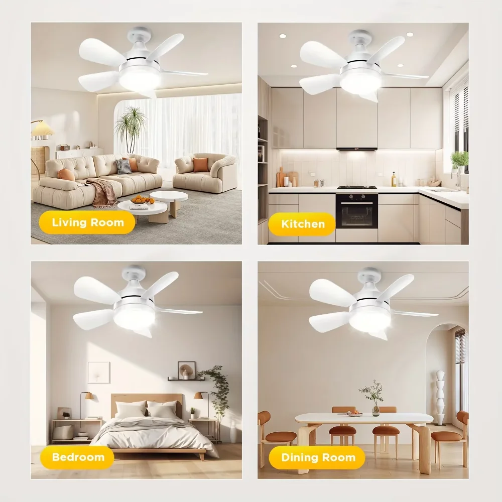 2-in-1 Socket Fan Light with LED Light ＆remote Control E27 AC85-265V Room Decoration Ceiling Fans Ideal for Household Use