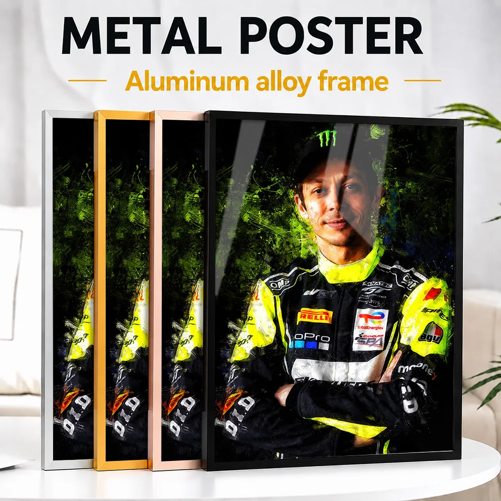 Valentino Rossi Portrait Framed Metal Poster Personalized Photographic Wall Art For Sports Lounge, Motorsport Enthusiast Gift