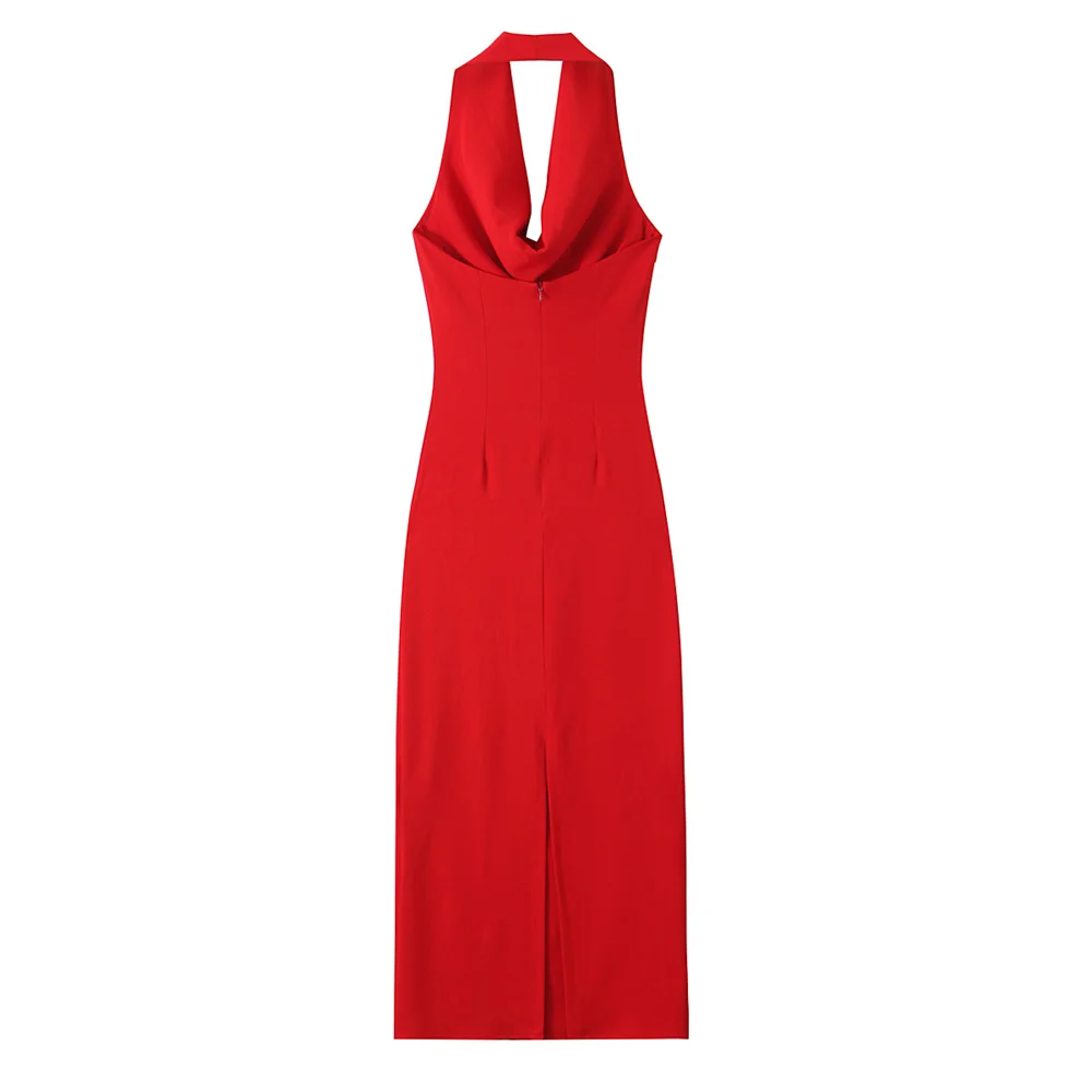 2024 RARF Winter nieuw product damesjurkstijl rugloze hangende halskraag mouwloze lange midi-jurk