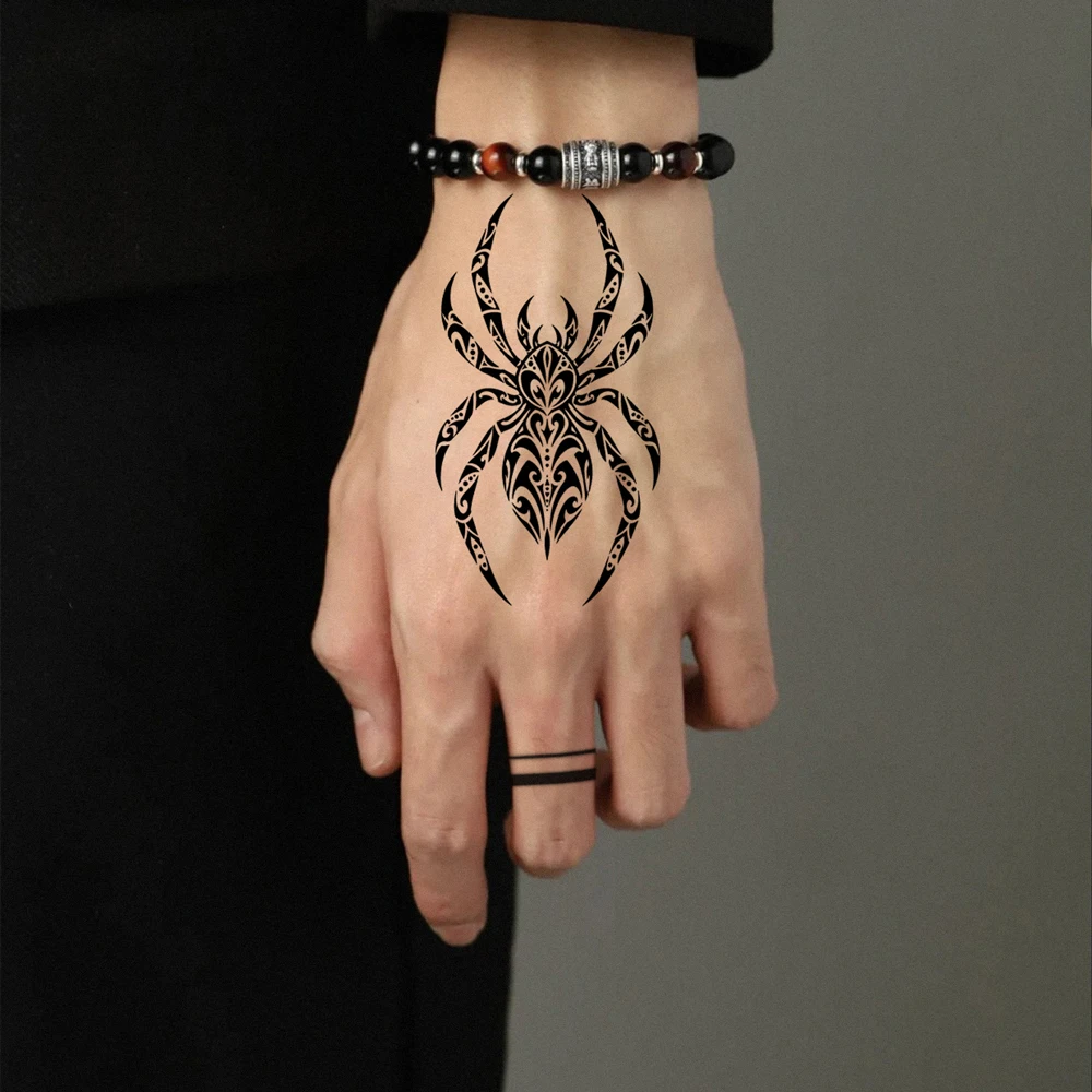 12pcs Waterproof Temporary Tattoo Stickers for Men Women Black Totem Style Tiger Spider Pattern Fake Tattoo Men's Hand Tattoo