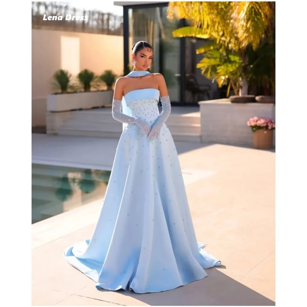 Lena Custom Made Luxurious Women's Evening Dresses for Special Occasions Sky Blue Luxury Party Evening Dress Rhinestone Line A