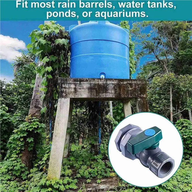 A53Q-4X PVC Faucet Kit 3/4 Inch Rain Barrel Valve With Bulkhead Connector Hose Adapter Anti-Crack Anti-Rust DN20