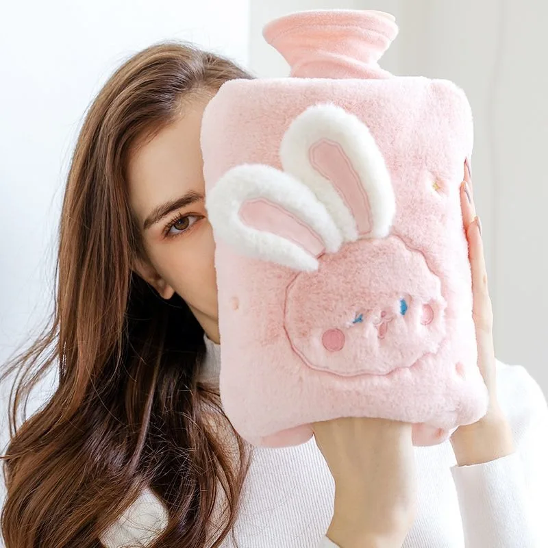 Kawaii Insulation Hot Water Bottle Plush Rubber Hand and Foot Belly Warmer Explosion-proof Hot Water Bag for Women Period Cute