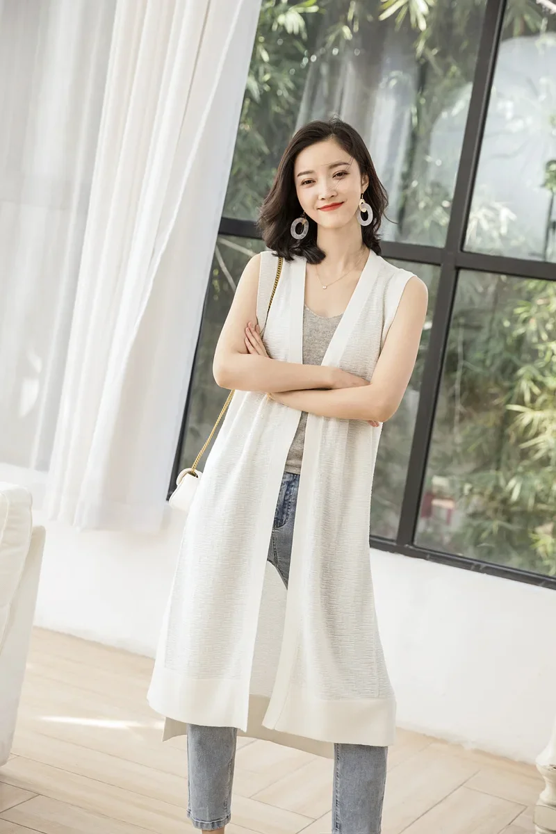 Spring/summer 2023 New Women\'s Sweater Long Vest Korean Version Loose Large Size Sleeveless Cardigan with Linen Knit Vest