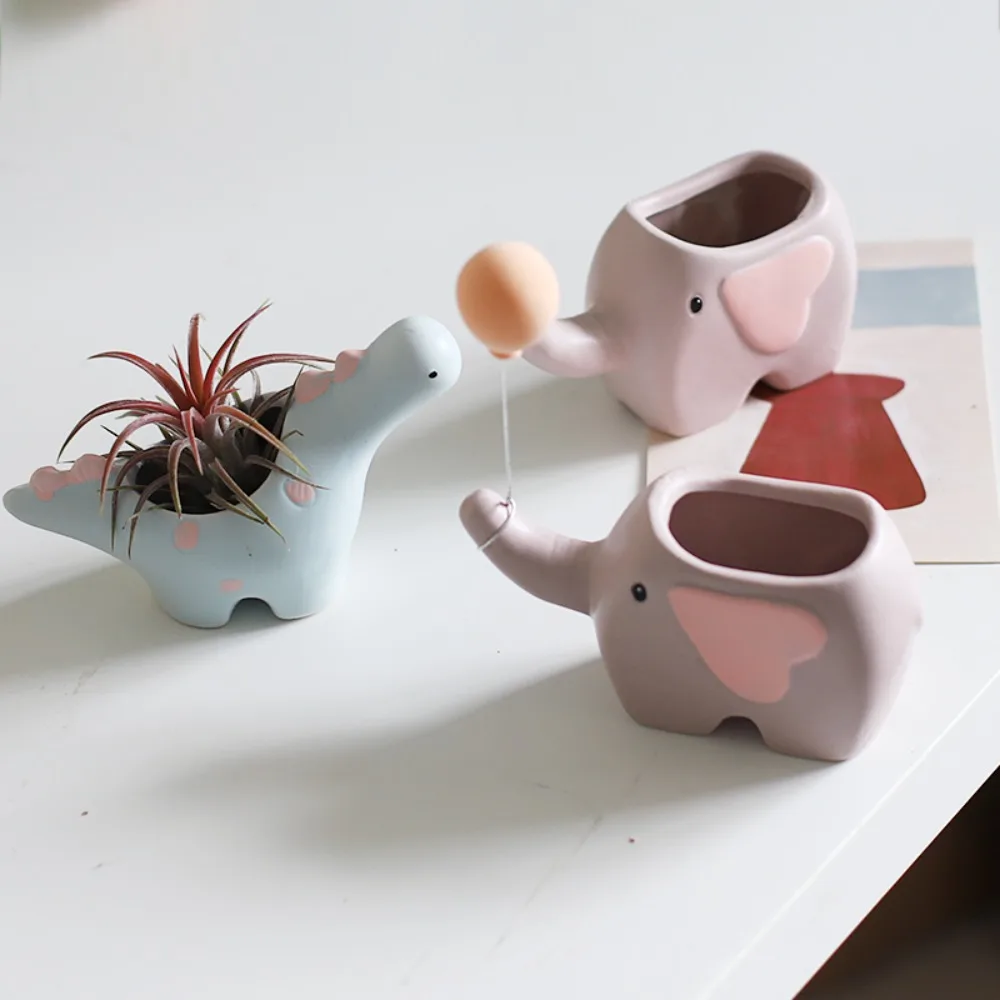 Creative Flower Shape Plant Pot Ceramic Pots for Flowers Cartoon Elephant Dinosaur Succulent Pot Cute Home Decor Maceta Casa