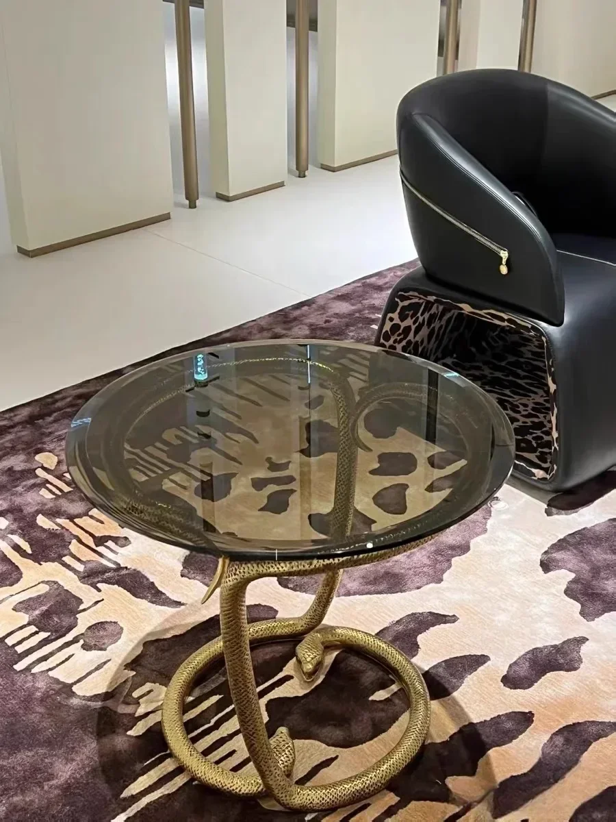 TAO Light Luxury Pure Copper Snake Head Living Room Modern Creative Tempered Glass Corner Table