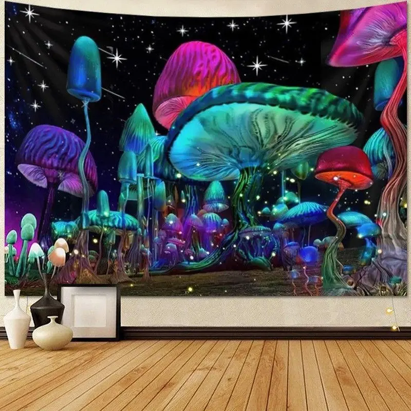 VIKAMA Psychedelic Colorful Mushroom Moon Tapestry Trippy Fantasy Wall Hanging Bedroom Dorm Party Decor Cloth