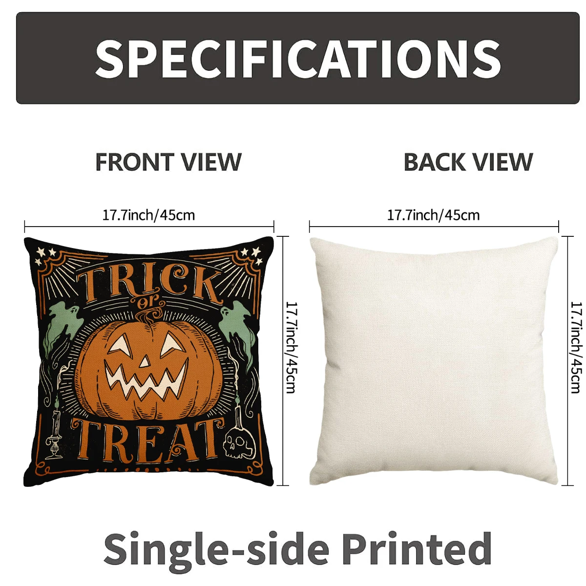 1pc/4pcs Retro Halloween decoration cushion cover, scary cat, pumpkin head, skull trick or treat sofa decoration cushion cover