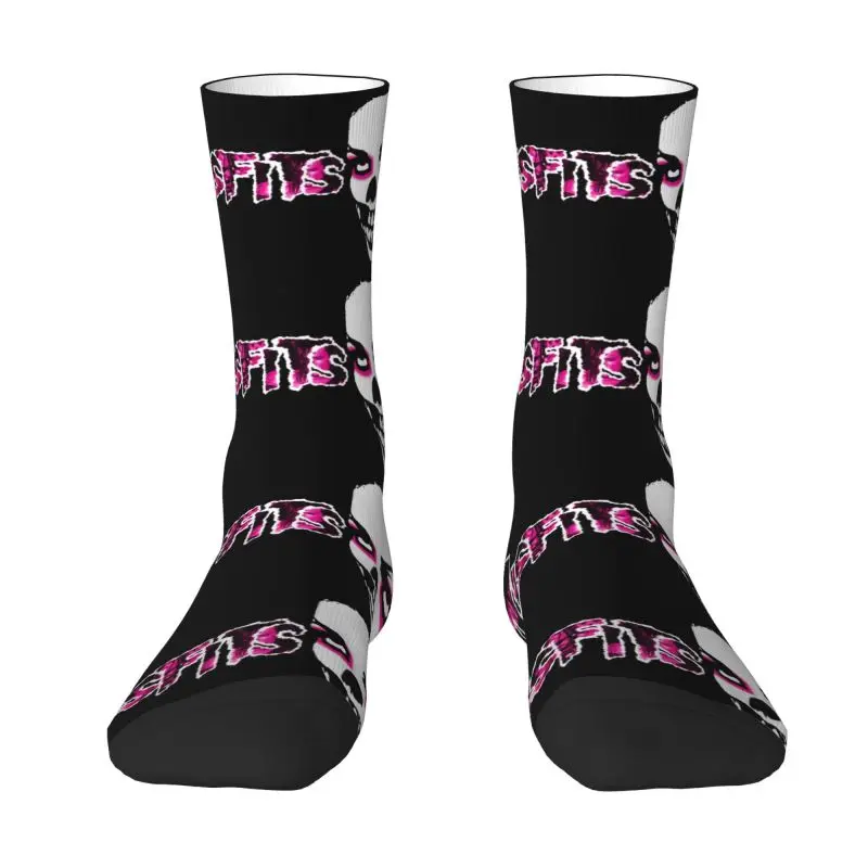 Custom Fun Printed Rock Punk Band Misfits Skull Face Socks for Women Men Stretchy Summer Autumn Winter Heavy Metal Crew Socks